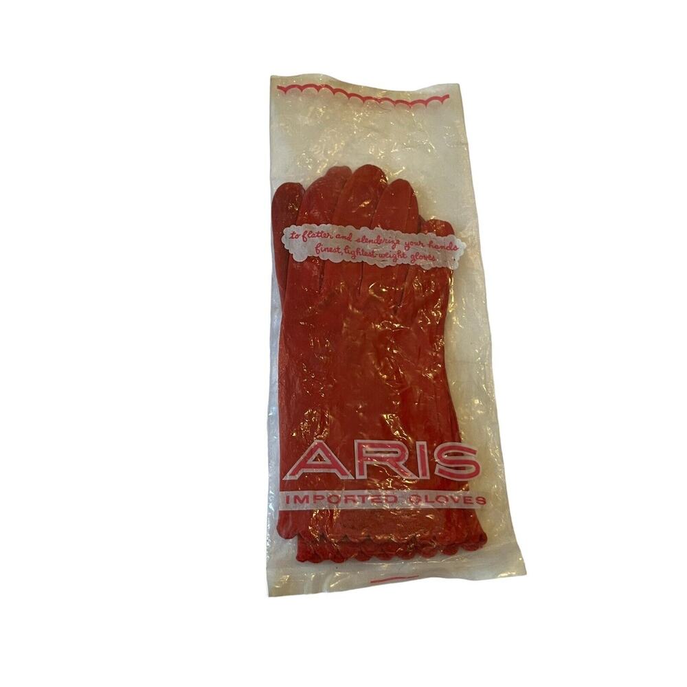 ARIS RED Suede GLOVES Washable Size 7 Made In Germany Vintage Scalloped Cuff - Picture 2 of 7